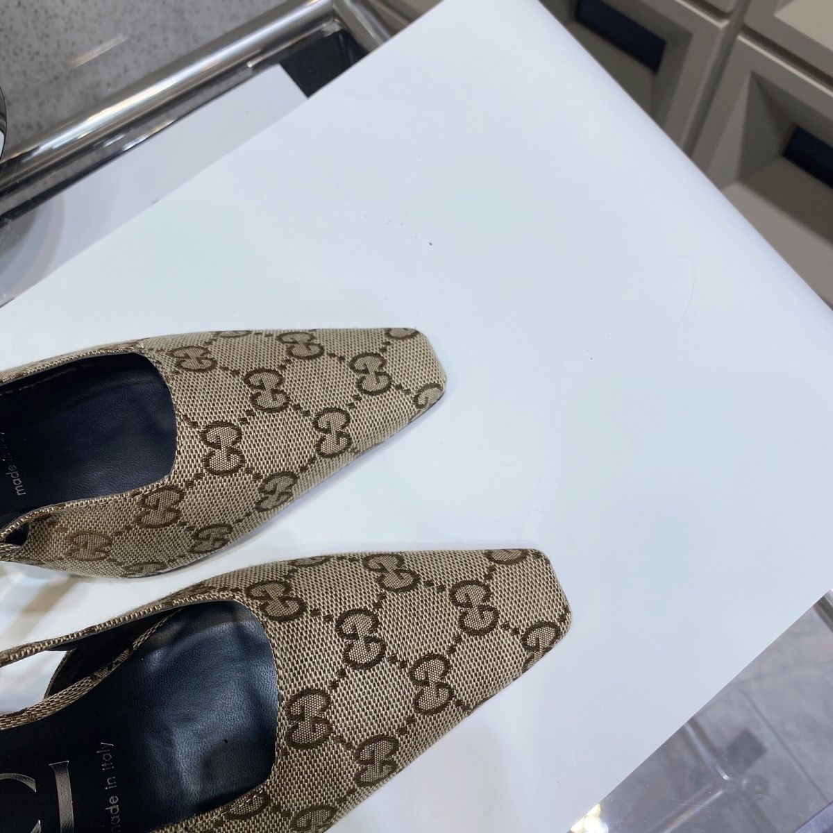 One-Line Buckle Square Toe Cat Heel Fashion High-Heeled Shoes XC0823091106