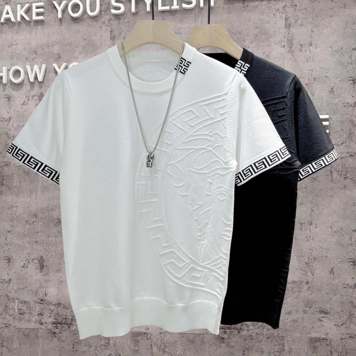 Summer round neck short sleeve knitted T-shirt 1824050701