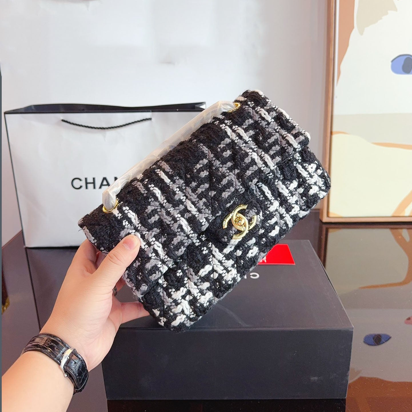 CHL CF series woolen woven chain bag XC24092531