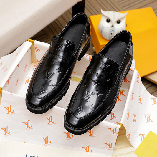 Bright Black Handmade Leather Men's Fashion Casual Loafers