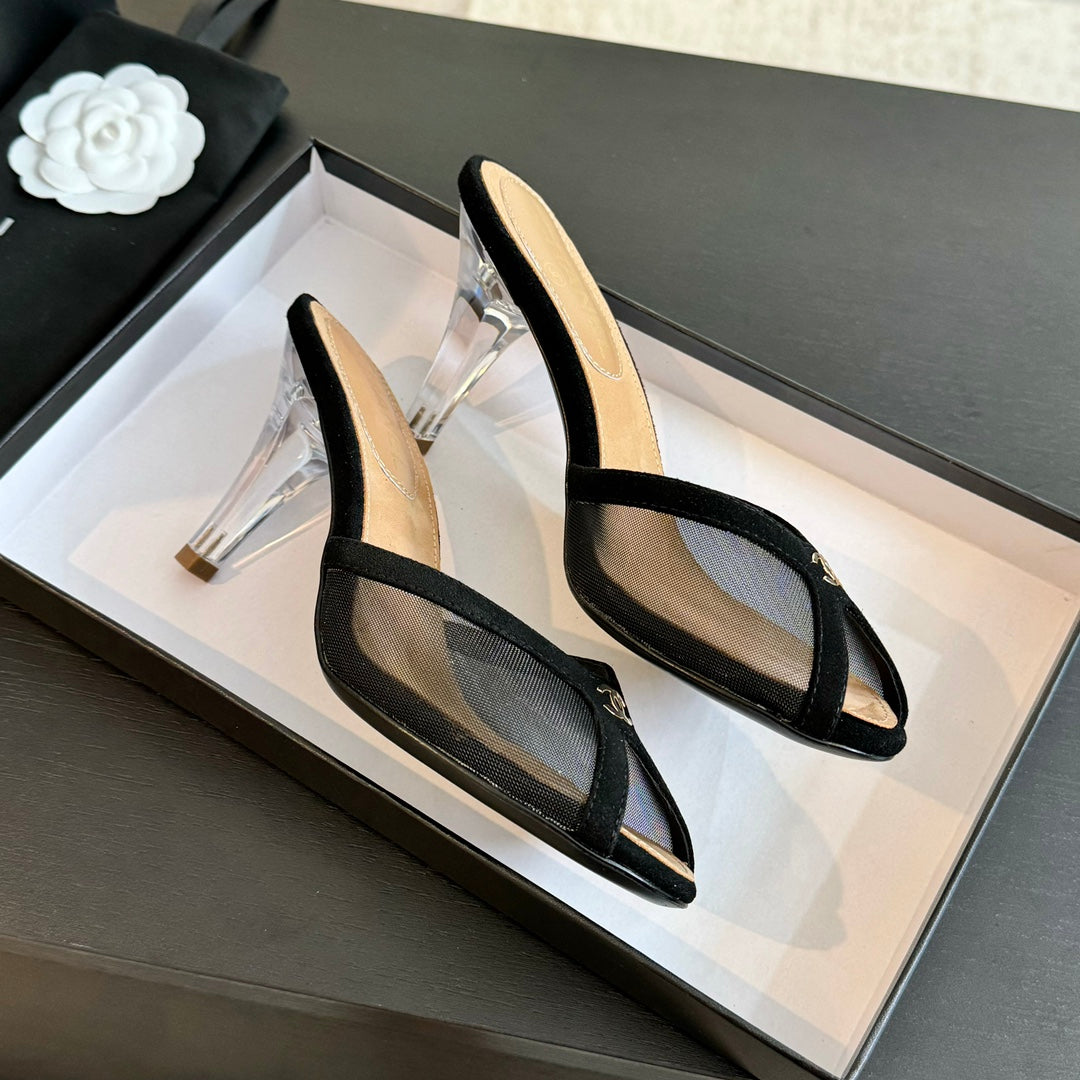 CNL 24S catwalk style embroidered mesh slippers high heels 1824060904