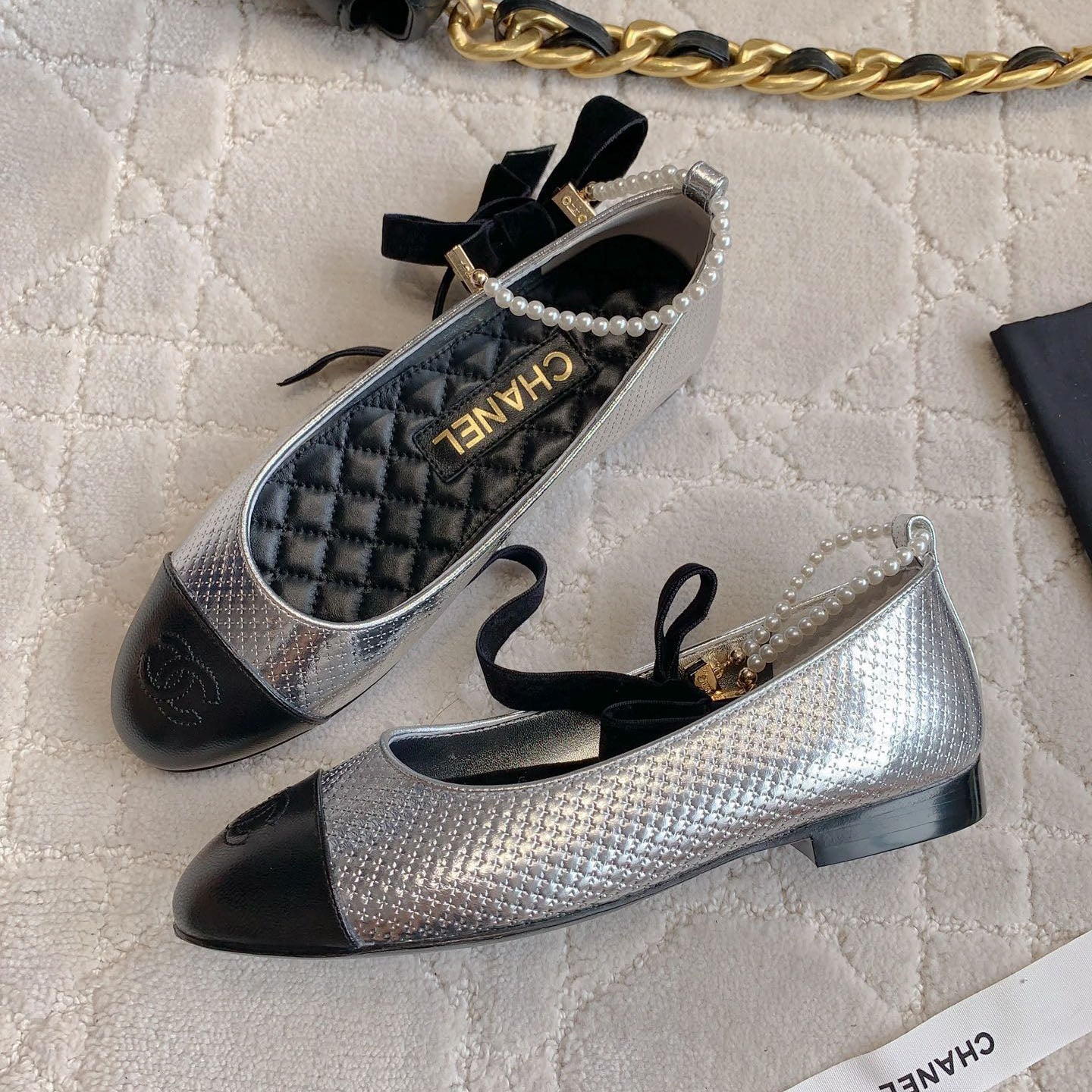 CHA Pearl anklet bow embellished ballet flats 1825022814