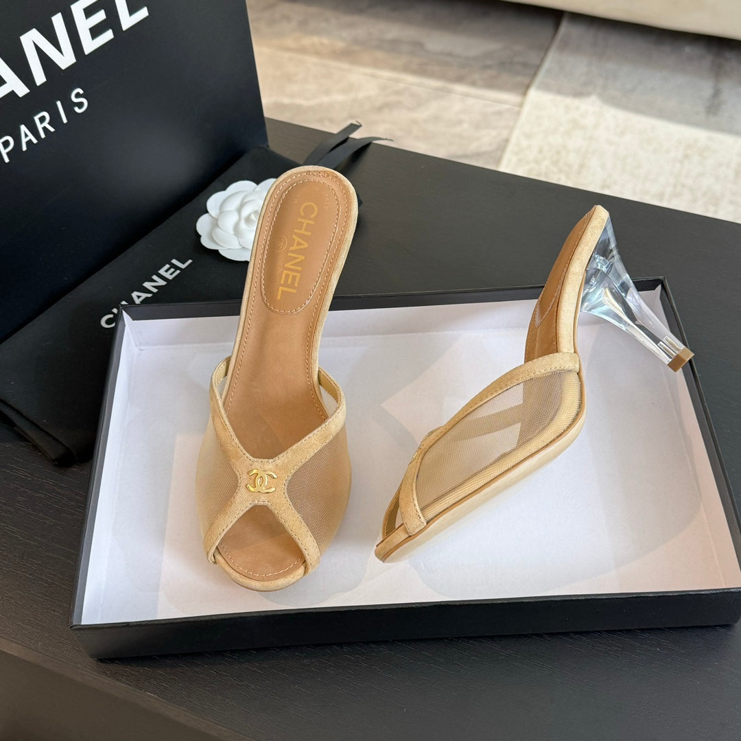 CNL 24S catwalk style embroidered mesh slippers high heels 1824060904