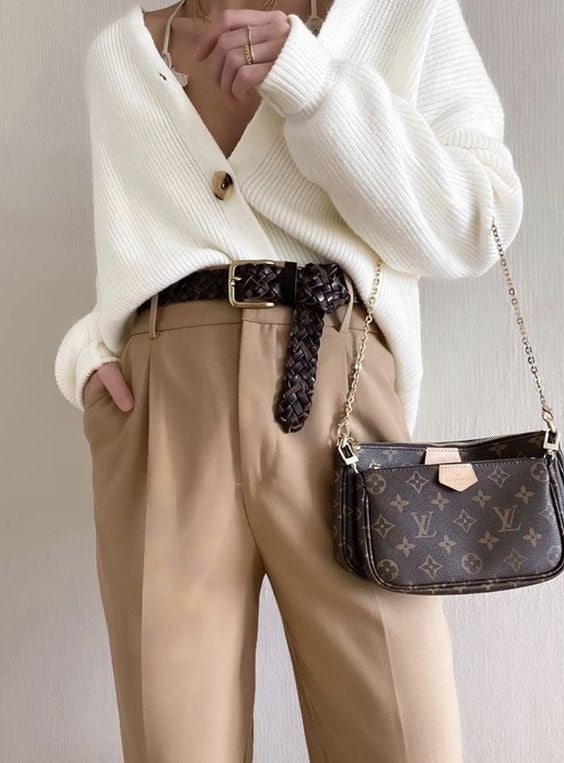 Handmade Leather Crossbody Bag Monogram Brown Multi Pochette