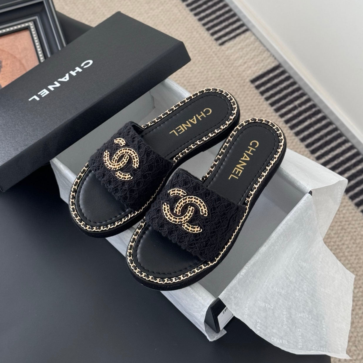 CNL women's platform chain double C slide sandal 1825042902