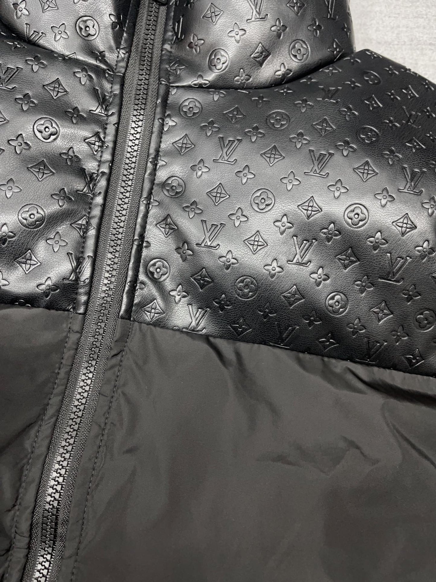 LV Embossed leather panelled stand collar down jacket 1824092904