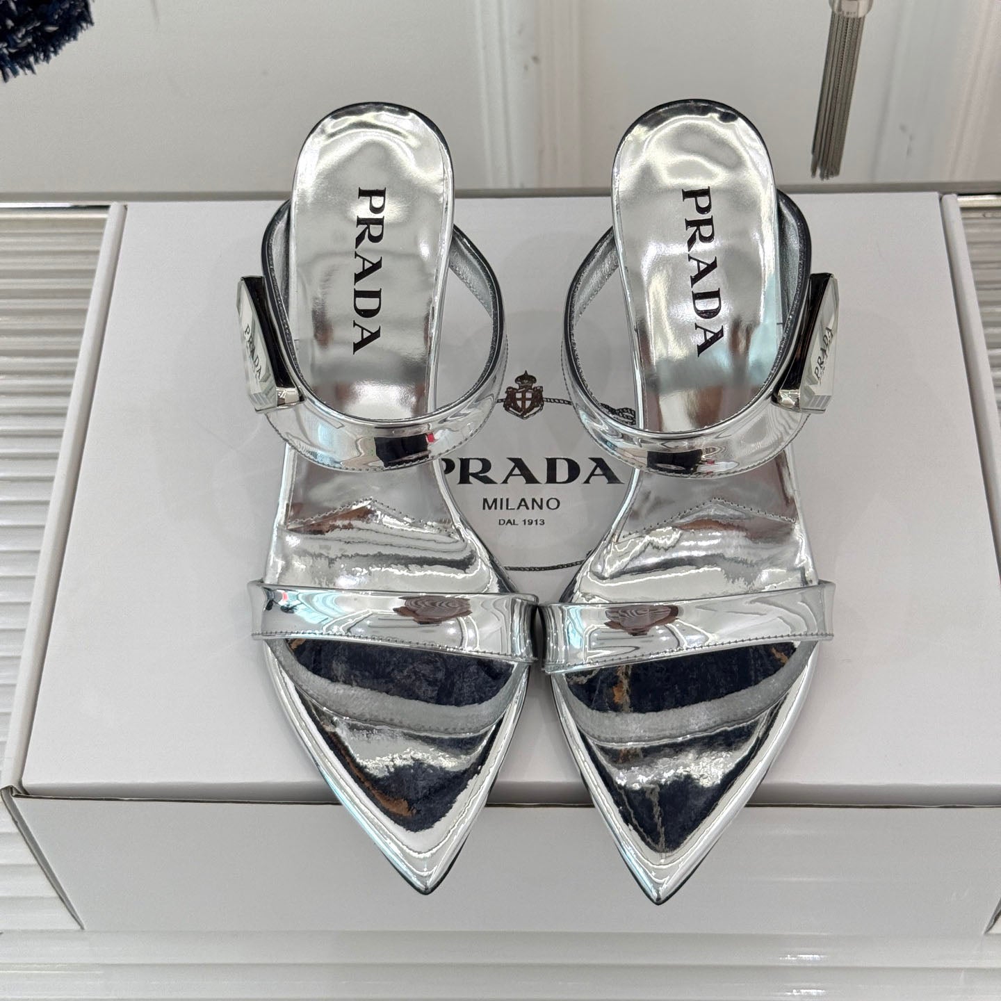 PR Triangle logo pointed toe sandals 1825061002