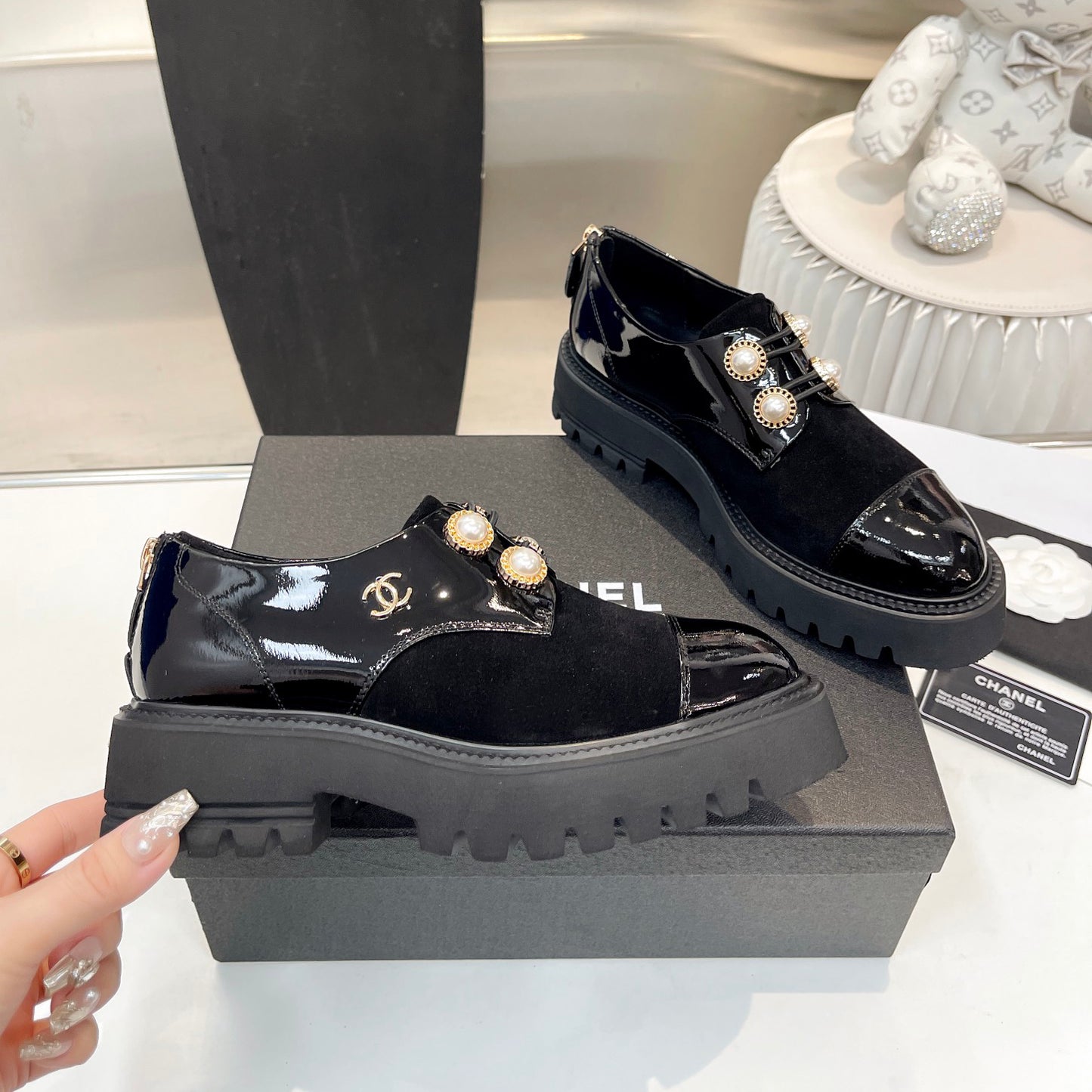 Pearl metal buckle platform leather shoes XC1823100502