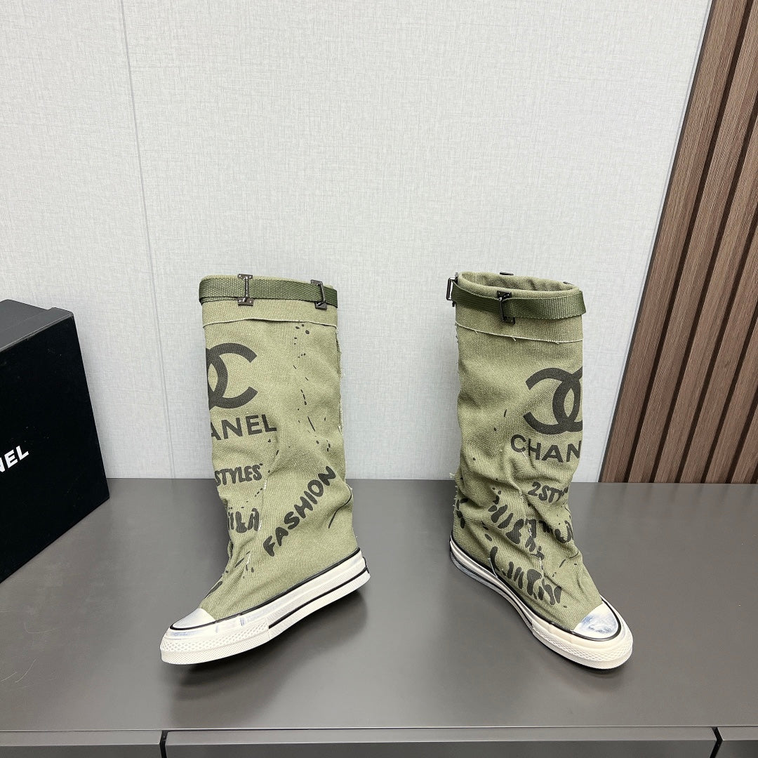 CNL2024vs autumn and winter new thick-soled canvas long boots 0724091201