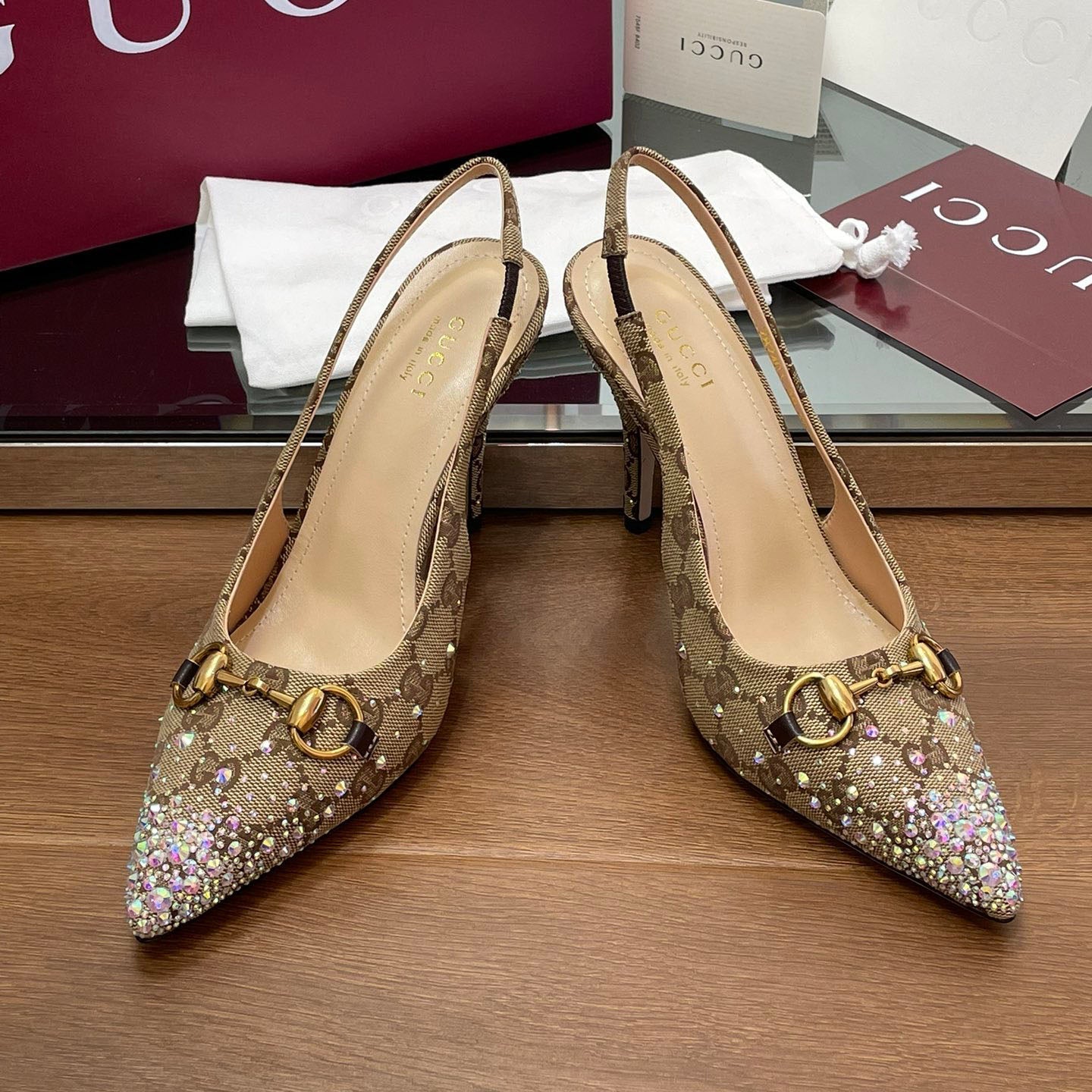 GG Horsebit crystal slingback pumps 1825031003