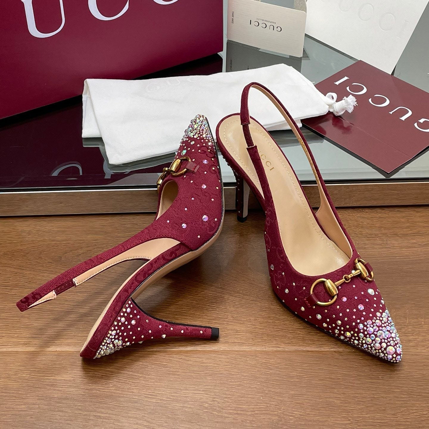 GG Horsebit crystal slingback pumps 1825031003