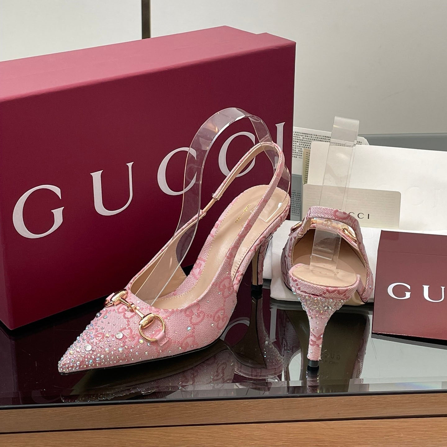 GG Horsebit crystal slingback pumps 1825031003