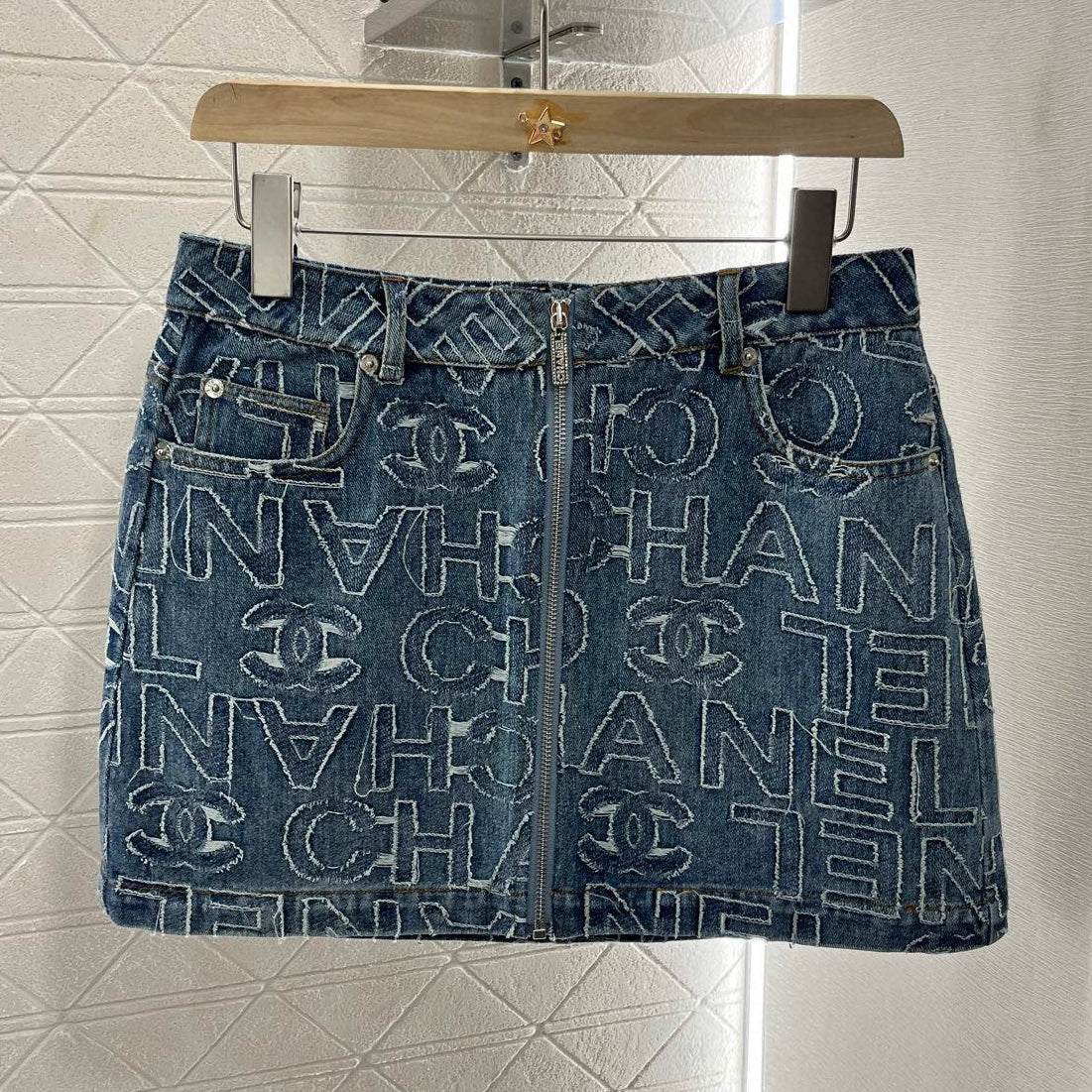 Blue Jacquard Denim Skirt 1025051621