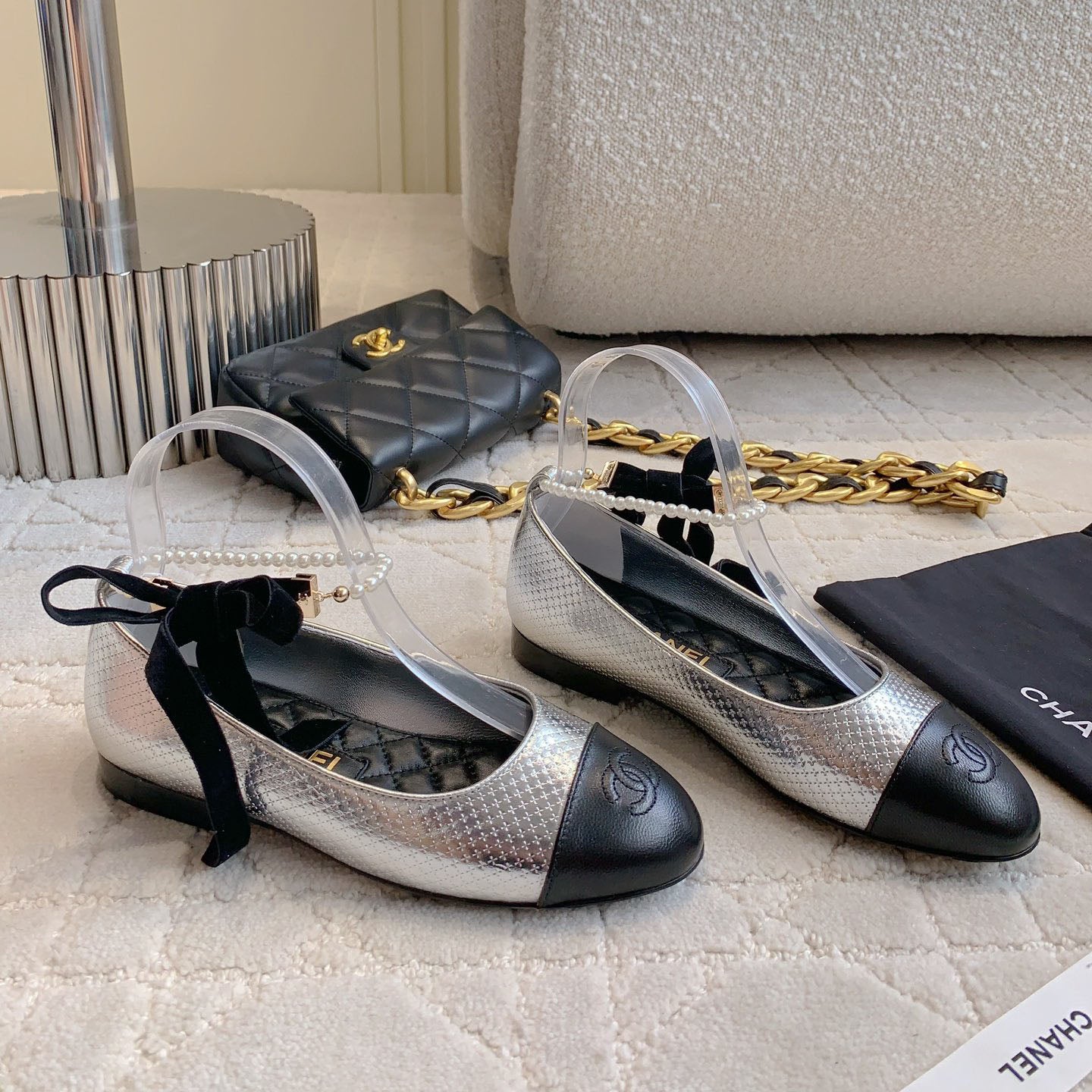 CHA Pearl anklet bow embellished ballet flats 1825022814