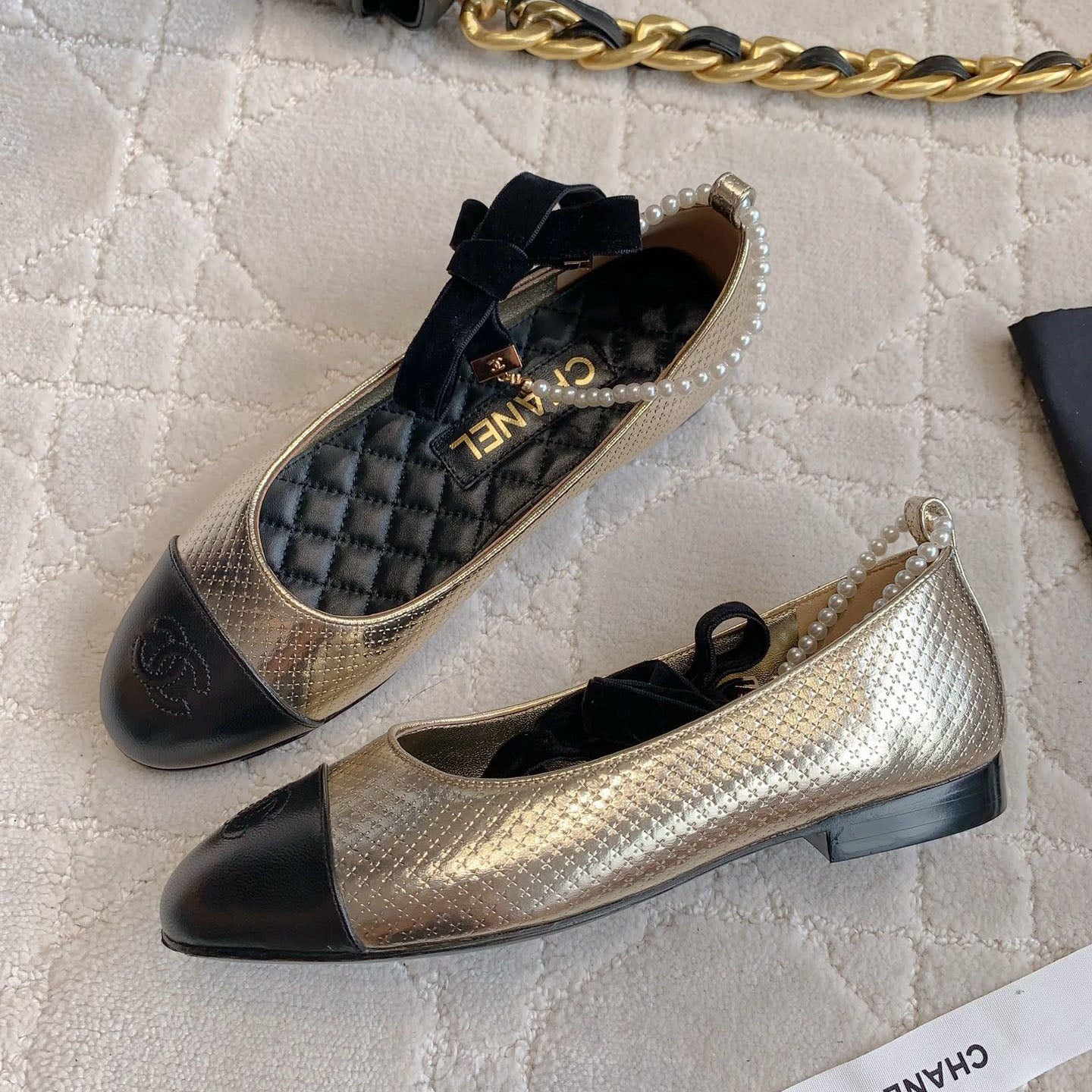 CHA Pearl anklet bow embellished ballet flats 1825022814