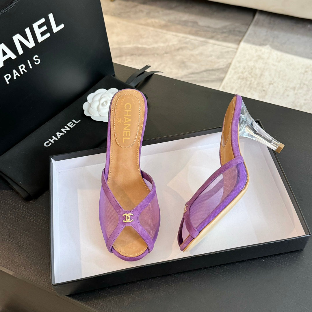 CNL 24S catwalk style embroidered mesh slippers high heels 1824060904