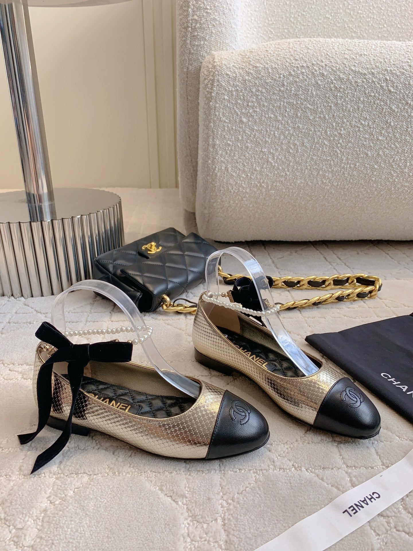 CHA Pearl anklet bow embellished ballet flats 1825022814