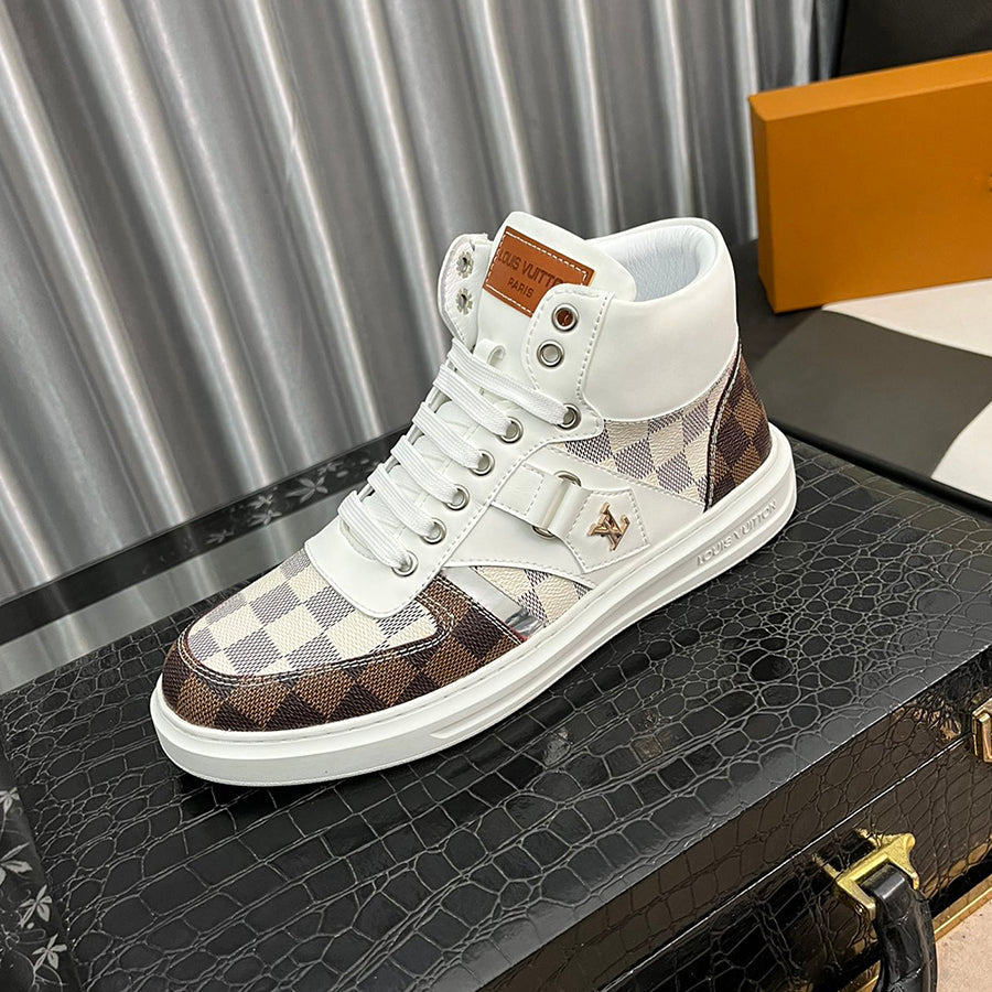 New Men's Design Plaid Presbyopia Lace-Up Versatile High-Top Sneakers