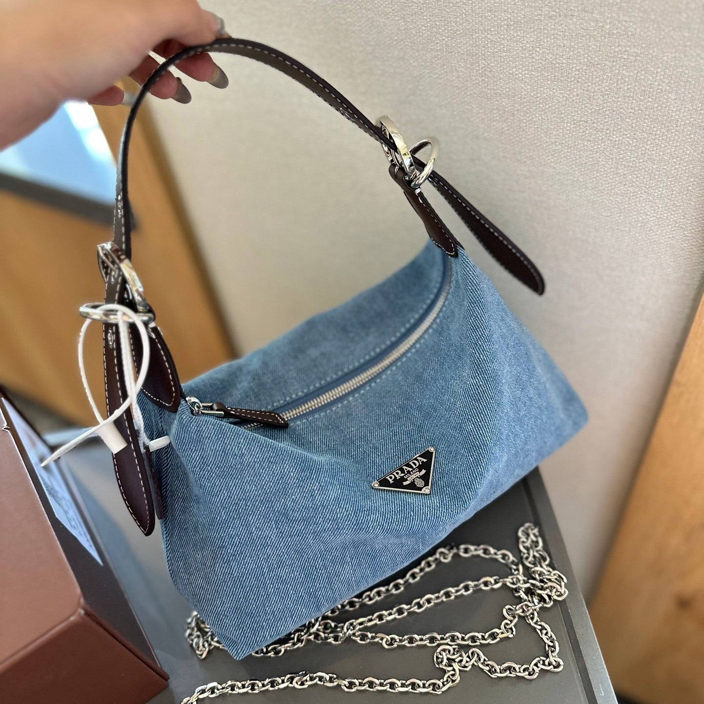 Classic underarm denim bag 1824050302