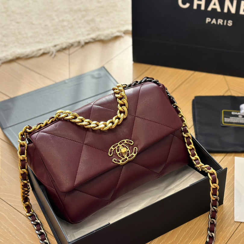 CNL Diamond check wine red chain bag 0724092501