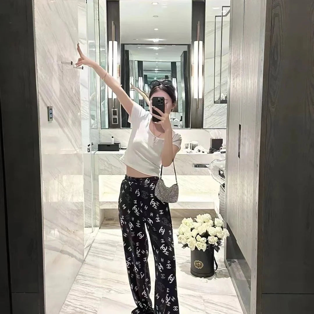Luxury Fashion Printed Casual Wide Leg Pants 1024062113