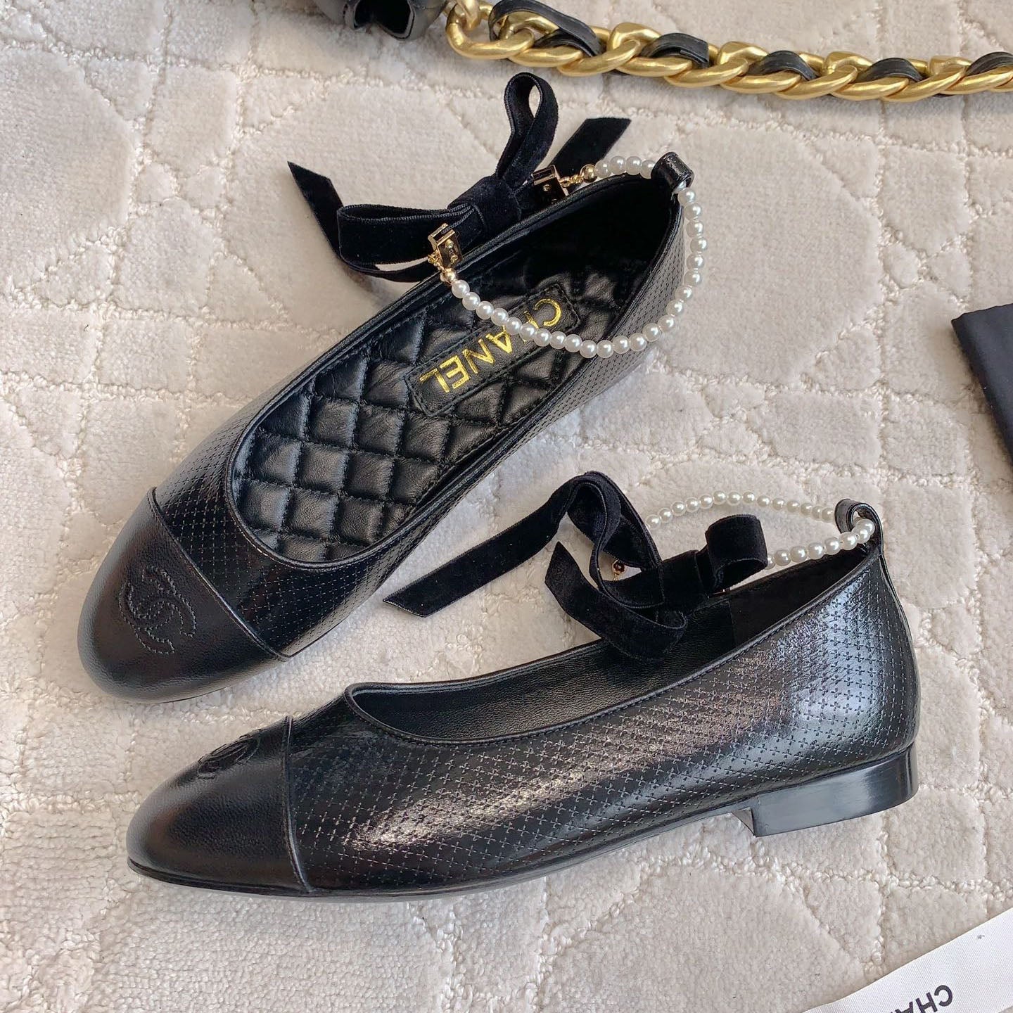 CHA Pearl anklet bow embellished ballet flats 1825022814