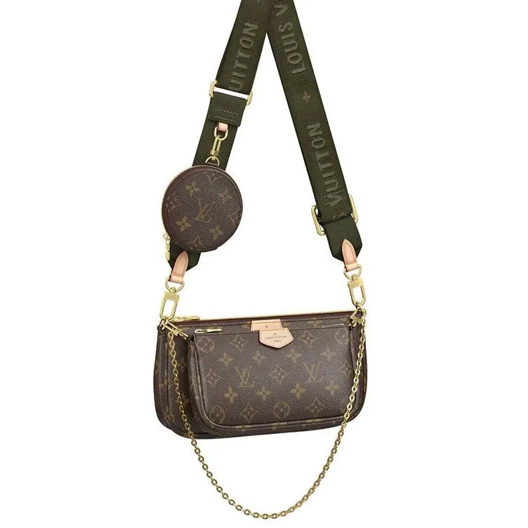 Handmade Leather Crossbody Bag Monogram Brown Multi Pochette