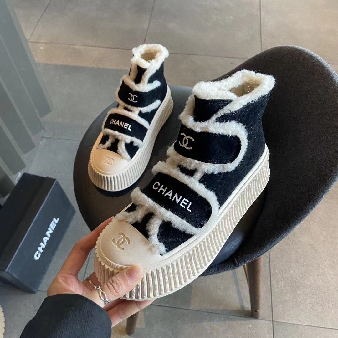 23 CL Velvet high-top and low-top genuine leather thick-soled warm Velcro fasteners, versatile and fashionable platform shoes PD 0423111405