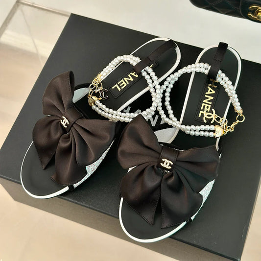 New Fashion Versatile Pearl Bow Sandals 1024070118