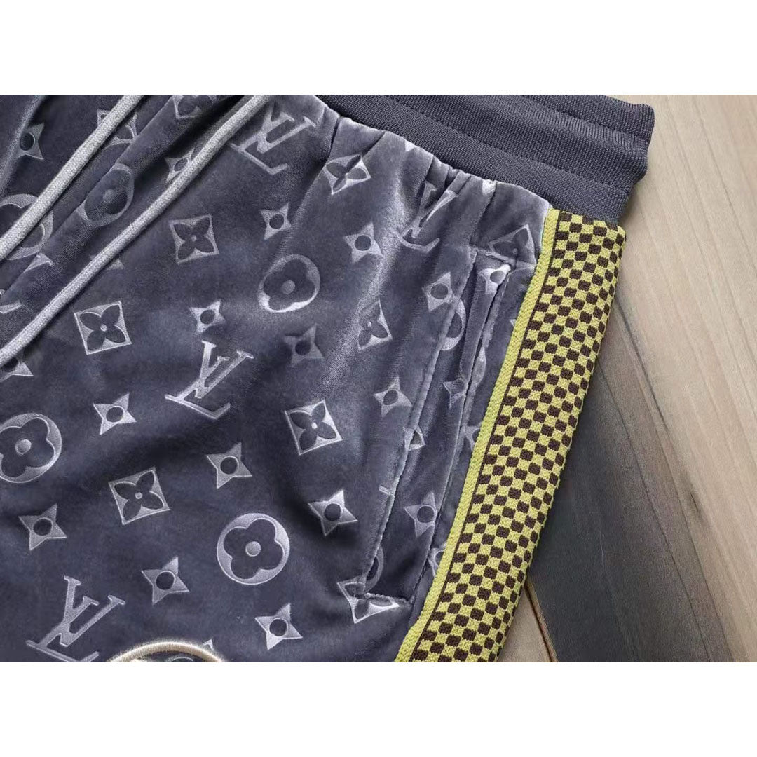 V Grey Embroidered Velvet Suit LXYMC23021505