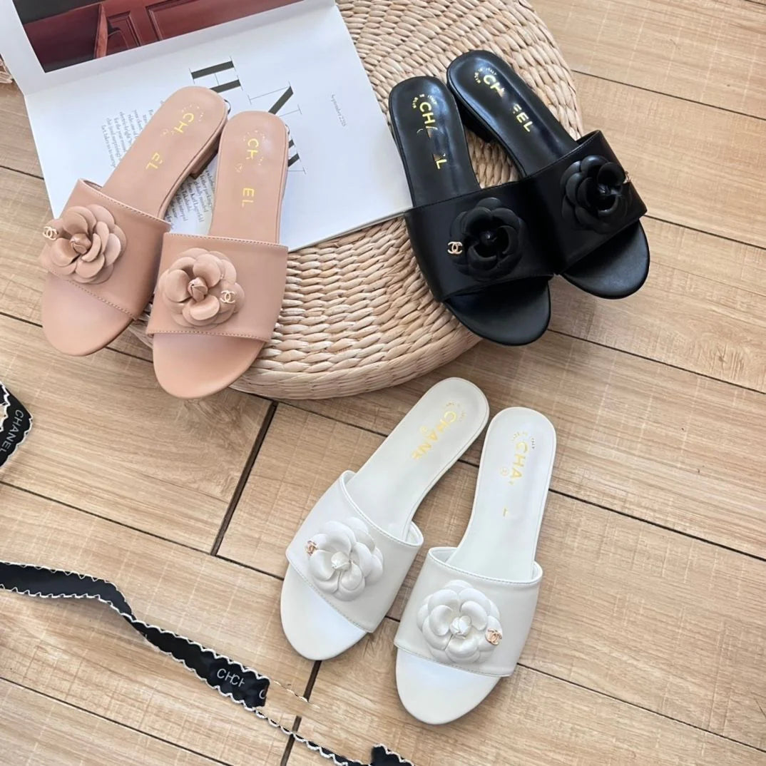 Camellia Flat Slippers Women Casual All-match Sandals 1024060310