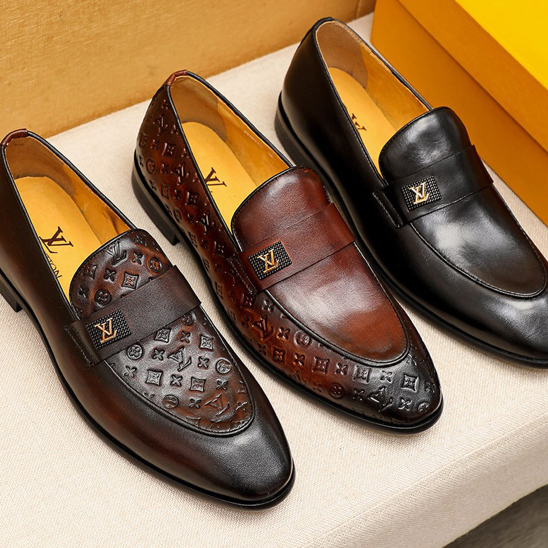 Luxury pattern dark style formal dress slip on shoes